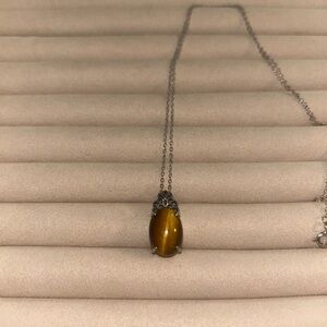 Sterling Silver Tiger Eye Cabochon Pendant Necklace 925 2.9g 18 Inches